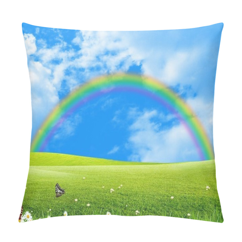 Personality  Rainbow over a green glade pillow covers