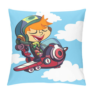 Personality  Cheerful Boy Pilot. A Pretty Cartoon Character. Pillow Covers