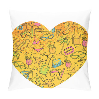 Personality  Travel Icons In Heart Pillow Covers