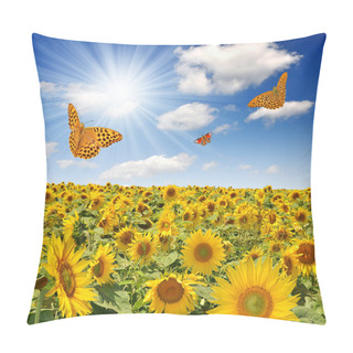 Personality  Sunflower Field With Butterflies Pillow Covers