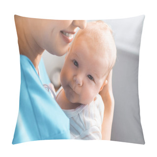 Personality  Cropped Shot Of Happy Young Mother Carrying Adorable Baby In Hospital Room Pillow Covers