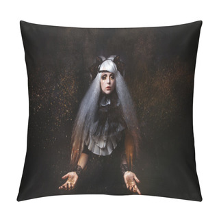 Personality  Girl In The Image Of  Witch With A Lush White Hair Pillow Covers