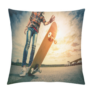 Personality  Young Lady With Skateboard Pillow Covers