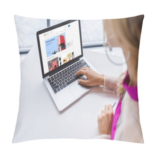 Personality  Woman Using Laptop With Ebay Pillow Covers
