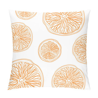 Personality  Sketch Of Sliced Citrus Fruit On White Background Square Composition Pillow Covers