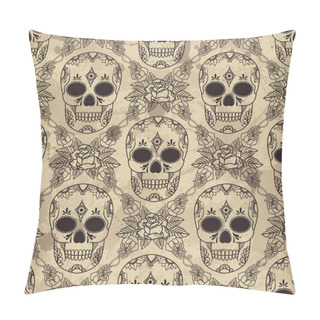 Personality  Vector Seamless Pattern With Skulls And Roses Pillow Covers