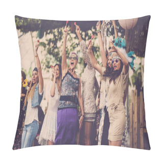 Personality  Young Women And Girls In Friendship All Together Celebrating And Having Fun In A Bio Natural Place. Smiles And Laughing For Group Of Hippies People Alternative Concept Lifestyle Pillow Covers