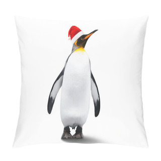 Personality  Emperor Penguin In New Year Helper Hat Isolated On White Background. New Year And Christmas Celebration Theme Pillow Covers