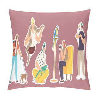 Personality  Set Stickers Characters With Exotic Pets Lizard, Snake, Monkey And Spider With Parrot. People Care Of Tropical Animals Pillow Covers