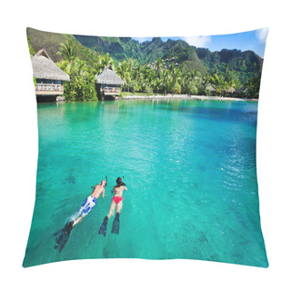 Personality  Young Couple Snorkeling In Clean Water Over Coral Pillow Covers