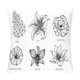 Personality  Collection Set Of Flower Drawing Illustration. Pillow Covers