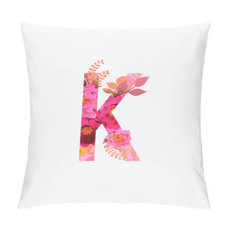 Personality  Cyrillic Letter With Paper Cut Pink Flowers And Leaves Isolated On White Pillow Covers