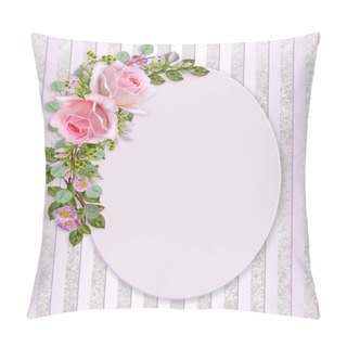 Personality  Floral Background. Greeting Vintage Postcard, Pastel Tone, Old Style. Flower Arrangement Of Pink Roses. Pillow Covers