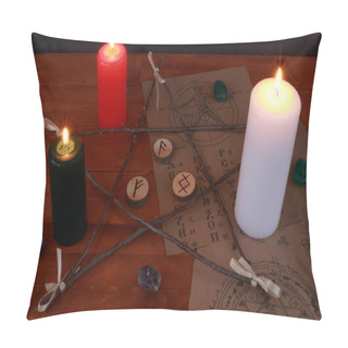 Personality  Occult Magic Symbolism And Ritual With Runes And Tarot Cards Pillow Covers