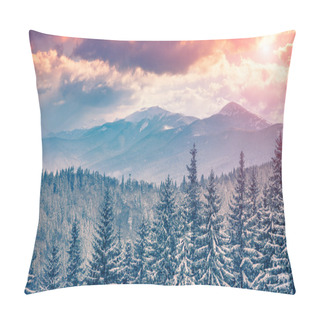 Personality  Winter Sunrise In The Carpathian Mountains. Pillow Covers