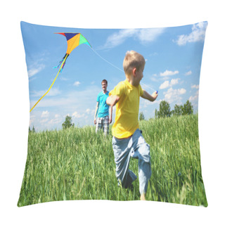 Personality  Father With Son In Summer With Kite Pillow Covers