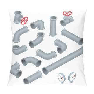 Personality  Vector 3d Flat Isometric Illustration Collection Of Detailed Construction Pieces Pipes, Fittings, Gate Valve, Faucet, Ells Pillow Covers