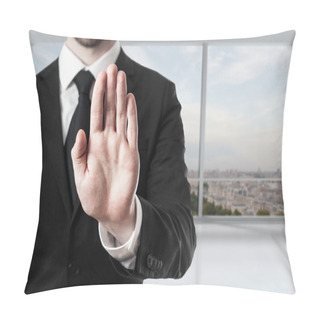 Personality  Businessman In Office Hand Stop Gesture Pillow Covers