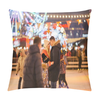 Personality  Couple In Love. Romantic Characters For Feast Of Saint Valentine. True Love. Happy Couple Having Fun At City Ice Rink In The Evening. Happy Romantic Young Couple Enjoying Together In Skating-rink. Pillow Covers