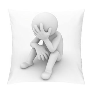 Personality  Sad 3d Man Sitting On White Background Pillow Covers