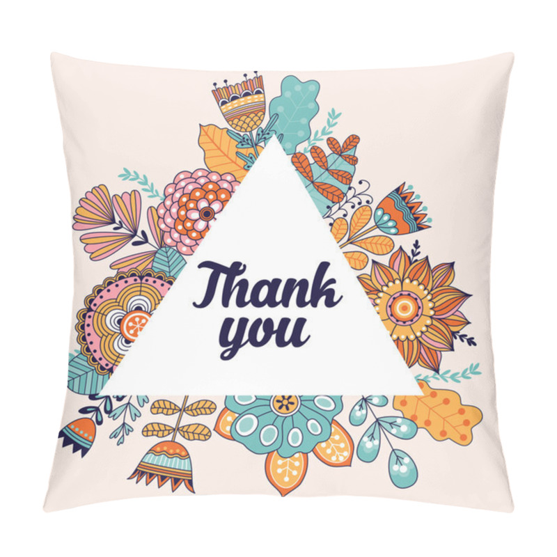 Personality  Floral vector card with colorful flowers in triangles frame. pillow covers