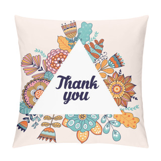 Personality  Floral Vector Card With Colorful Flowers In Triangles Frame. Pillow Covers