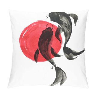 Personality  Koi Fishes In Japanese Style. Watercolor Hand Painting Illustration Pillow Covers