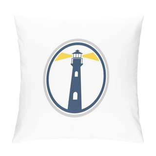 Personality  Circle Shape With Lighthouse And Yellow Lights Pillow Covers
