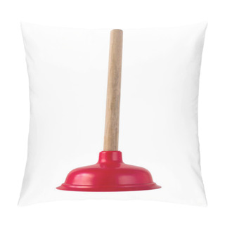 Personality  Bright Red Rubber Plunger With Wooden Handle Flatlay Isolated On White Pillow Covers
