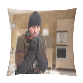 Personality  Young Man Feeling Very Cold Pillow Covers