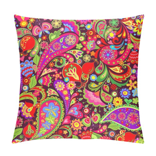 Personality  Seamless Floral Decorative Ethnic Abstract Colorful Wallpaper With Flowers, Paisley And Pomegranate Pillow Covers