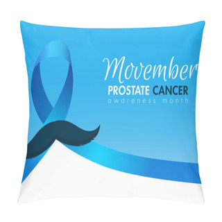 Personality  Prostate Cancer Ribbon With Mustache On Blue And White Backgroun Pillow Covers