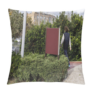 Personality  A Man With Long Hair Walking Through The Grounds Of An Urban Park With Hedges And Trees Pillow Covers