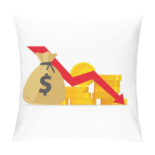 Personality  Money Loss Vector Illustration, Flat Cartoon Cash With Down Arrow Stocks Graph, Financial Crisis Concept, Market Fall, Bankruptcy, Budget Recession, Investment Expenses, Bad Economy Reduction Pillow Covers