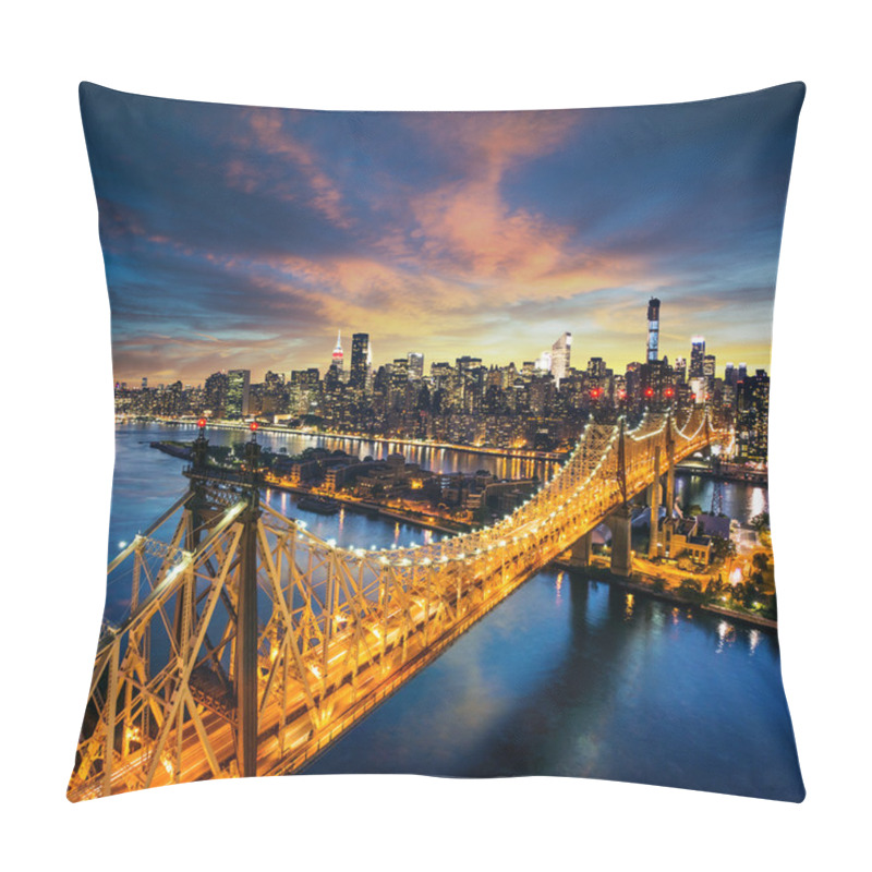 Personality  New York City - amazing sunset over manhattan with Queensboro bridge pillow covers