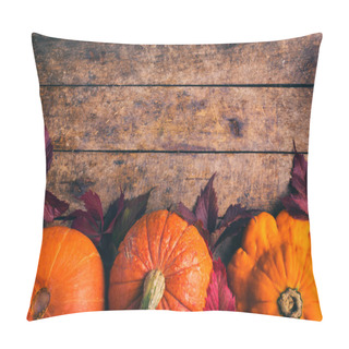 Personality  Autumn Food Background With Pumpkins And Colored Leaves Pillow Covers
