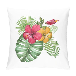 Personality  Watercolor Llustration Of Tropical Flowers Pillow Covers