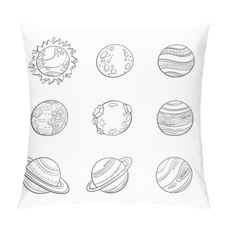 Personality  Vector Cartoon Planets, Education Space Illustration For Adult Antistress Coloring Page. Pillow Covers