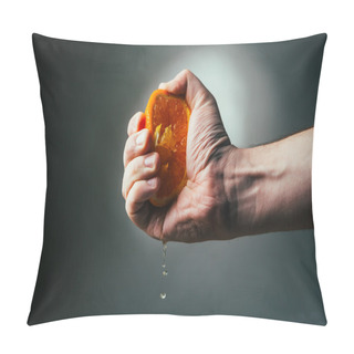 Personality  Man Dramatic Squeezes Orange. Conceptis Tired From Work. Pillow Covers
