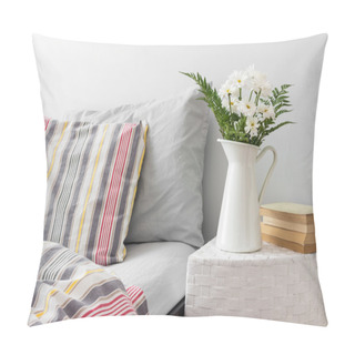 Personality  White Flowers And Books On A Bedside Table Pillow Covers