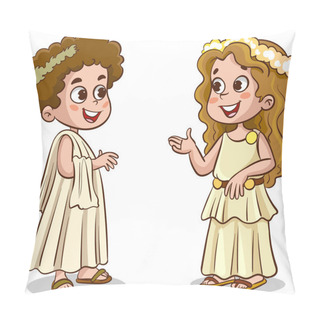 Personality  Cute Little Girl And Boy In The Ancient Greek Costume. Vector Illustration Pillow Covers
