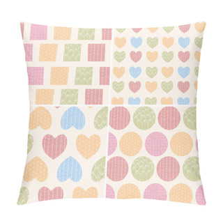 Personality  Four Seamless Patterns With Ornamental Line Drawings, Hearts, Sq Pillow Covers