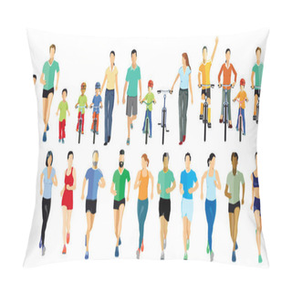 Personality  People Running And Cycling While Doing Sports Pillow Covers
