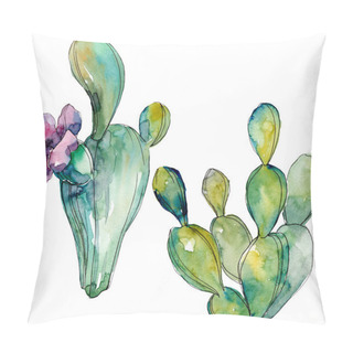 Personality  Green Cactus Floral Botanical Flowers. Watercolor Background Illustration Set. Isolated Cacti Illustration Element. Pillow Covers