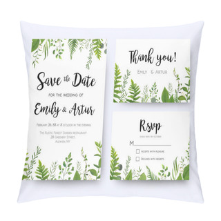 Personality  Wedding Invite, Invitation Menu Rsvp Thank You Card Vector Floral Greenery Design: Forest Fern Frond, Eucalyptus Branch Green Leaves Foliage, Herbs Greenery Leaf Frame Border. Watercolor Template Set Pillow Covers