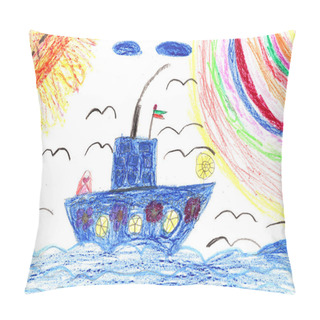 Personality  Childrens Artwork Ship In Sea Pillow Covers
