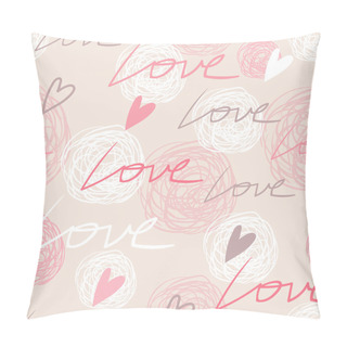 Personality  Nice Romantic Tender Pink Seamless Pattern With Love Words, Hearts And Scribbles Pillow Covers