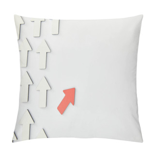 Personality  Top View Of Red Arrow Near White Pointers On Grey Background Pillow Covers
