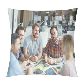Personality  Confident Employees Having Discussion Of Ideas  Pillow Covers