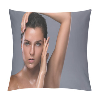 Personality  Young Woman With Oiled Skin  Pillow Covers